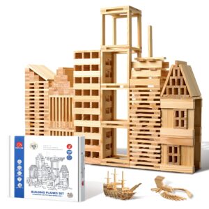 iceko kn 100pcs classic wooden building blocks set,solid stem building toys for kids, preschool learning montessori toys for toddlers, boys & girls birthday gift (log color)