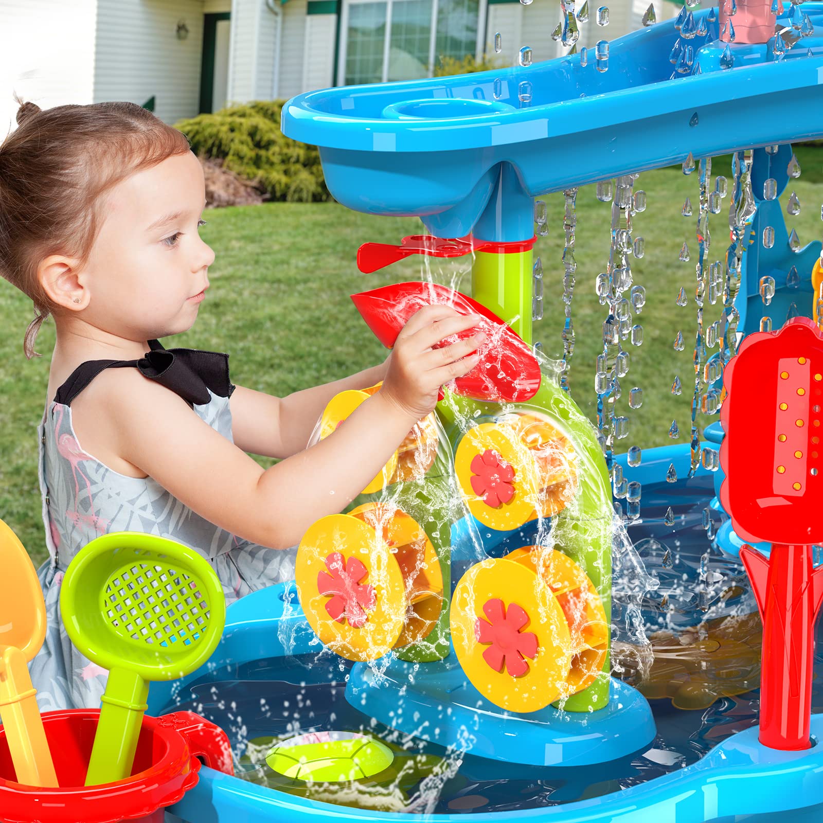 TEMI Kids Sand Water Table for Toddlers, 3-Tier Sand and Water Play Table Toys for Toddlers Kids, Activity Sensory Tables Outside Beach Toys for Toddler Boys Girls Age 1-3 3-5