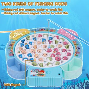 Magnetic Fishing Game Toys, Rotating Board Game with Music Including 45 Fishes and 8 Fishing Poles, Party Game Toys for Kids Age 3 4 5 6 7 and Up