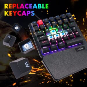 CHONCHOW Mechanical Gaming One Hand Keyboard Blue MX Switch RGB LED Compact Backlit Keypad Braided Wire USB Compatible with PS4 Xbox Android iOS PC Computer