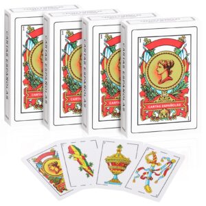 4 decks spanish playing cards, barajas españolas originales, cartas españolas originales, briscas cards puerto rico,mexican playing cards game, spanish cards deck