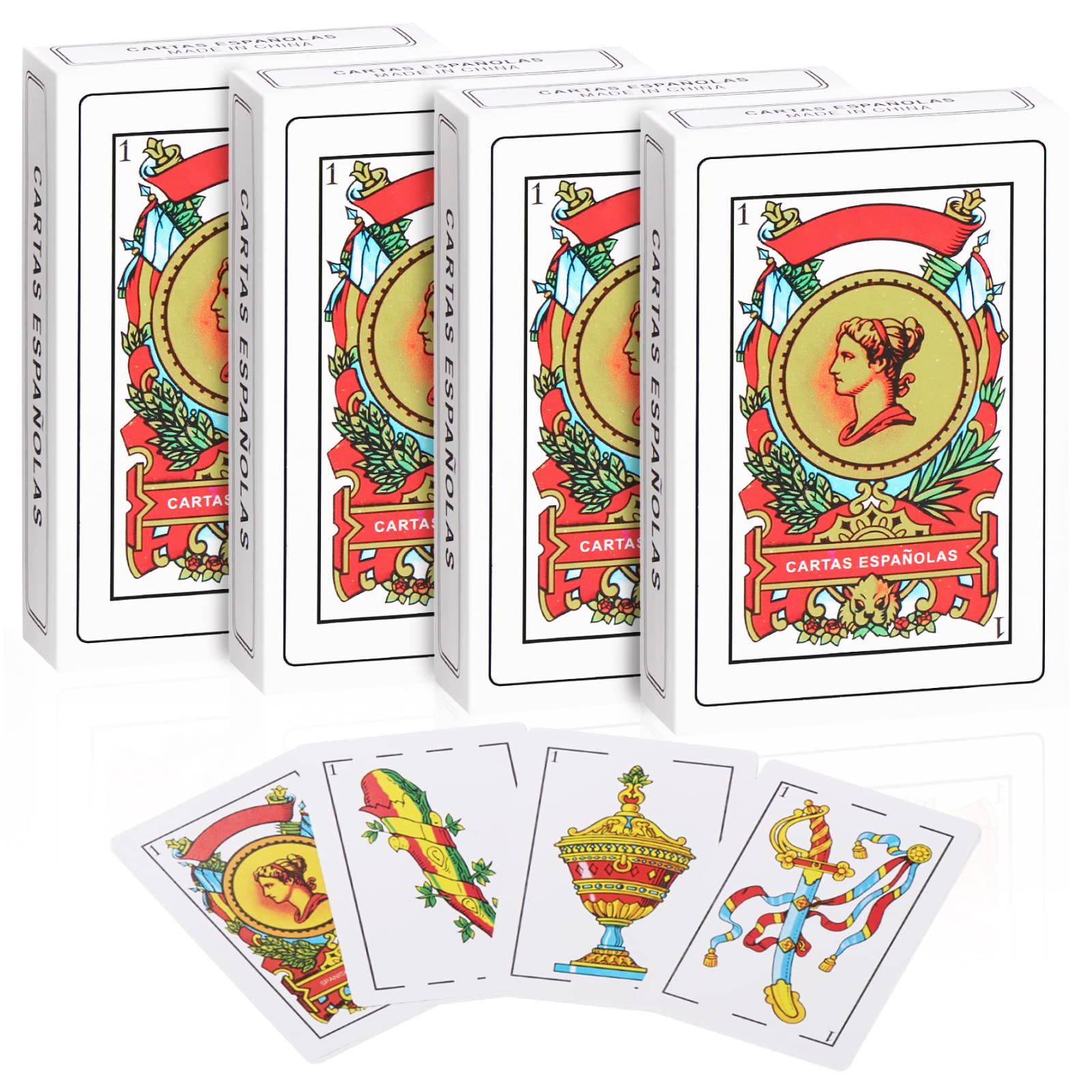 4 Decks Spanish Playing Cards, Barajas Españolas Originales, Cartas Españolas Originales, Briscas Cards Puerto Rico,Mexican Playing Cards Game, Spanish Cards Deck