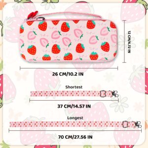 RHOTALL 6 in 1 Cute Strawberry Carrying Case Set for Nintendo Switch OLED,Portable Pink Travel bundle Case for Switch OLED Accessories,Protective Cover,Screen Protector,Shoulder Strap and 2 Thumb Caps