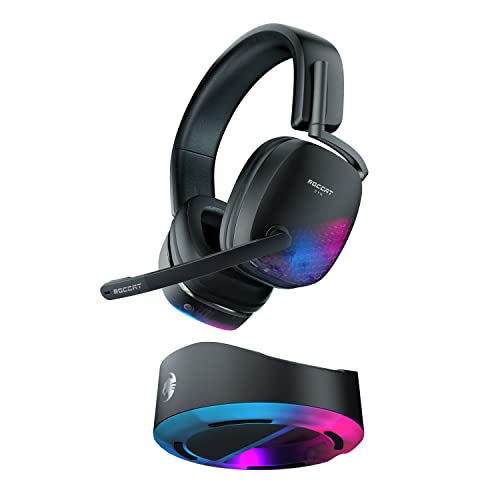 ROCCAT Syn Max Air PC Wireless 3D Audio RGB Gaming Headset, Simultaneous Wireless & Bluetooth Connections, 16-Hour Battery & Charging Dock, Immersive 3D Audio & AIMO RGB Lighting