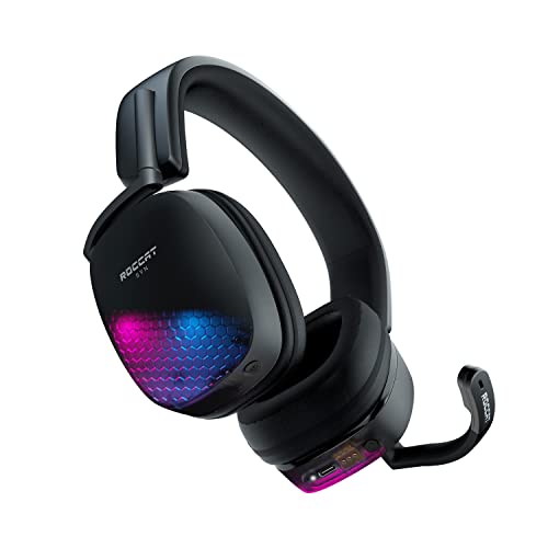 ROCCAT Syn Max Air PC Wireless 3D Audio RGB Gaming Headset, Simultaneous Wireless & Bluetooth Connections, 16-Hour Battery & Charging Dock, Immersive 3D Audio & AIMO RGB Lighting