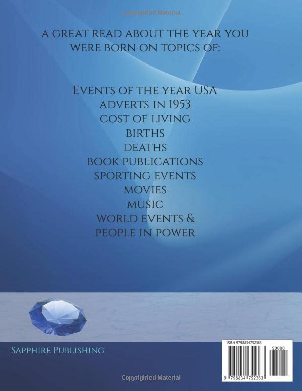 The Year You Were Born 1953 US Almanac: 1953 US Almanac. A Book full of interesting facts and trivia over many topics including US Events, Adverts, Movies, Music and much more.