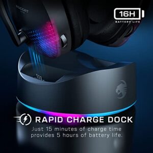 ROCCAT Syn Max Air PC Wireless 3D Audio RGB Gaming Headset, Simultaneous Wireless & Bluetooth Connections, 16-Hour Battery & Charging Dock, Immersive 3D Audio & AIMO RGB Lighting