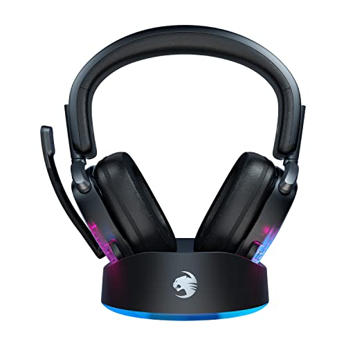 ROCCAT Syn Max Air PC Wireless 3D Audio RGB Gaming Headset, Simultaneous Wireless & Bluetooth Connections, 16-Hour Battery & Charging Dock, Immersive 3D Audio & AIMO RGB Lighting