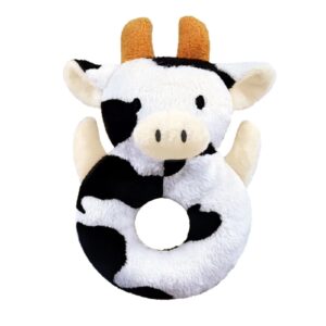 doindute baby cow soft rattle toy, dairy cattle plush infant shaker rattle easy-grasp stuffed animal toy, gifts for newborns babies toddlers boys girls, orange horns, 6 inches