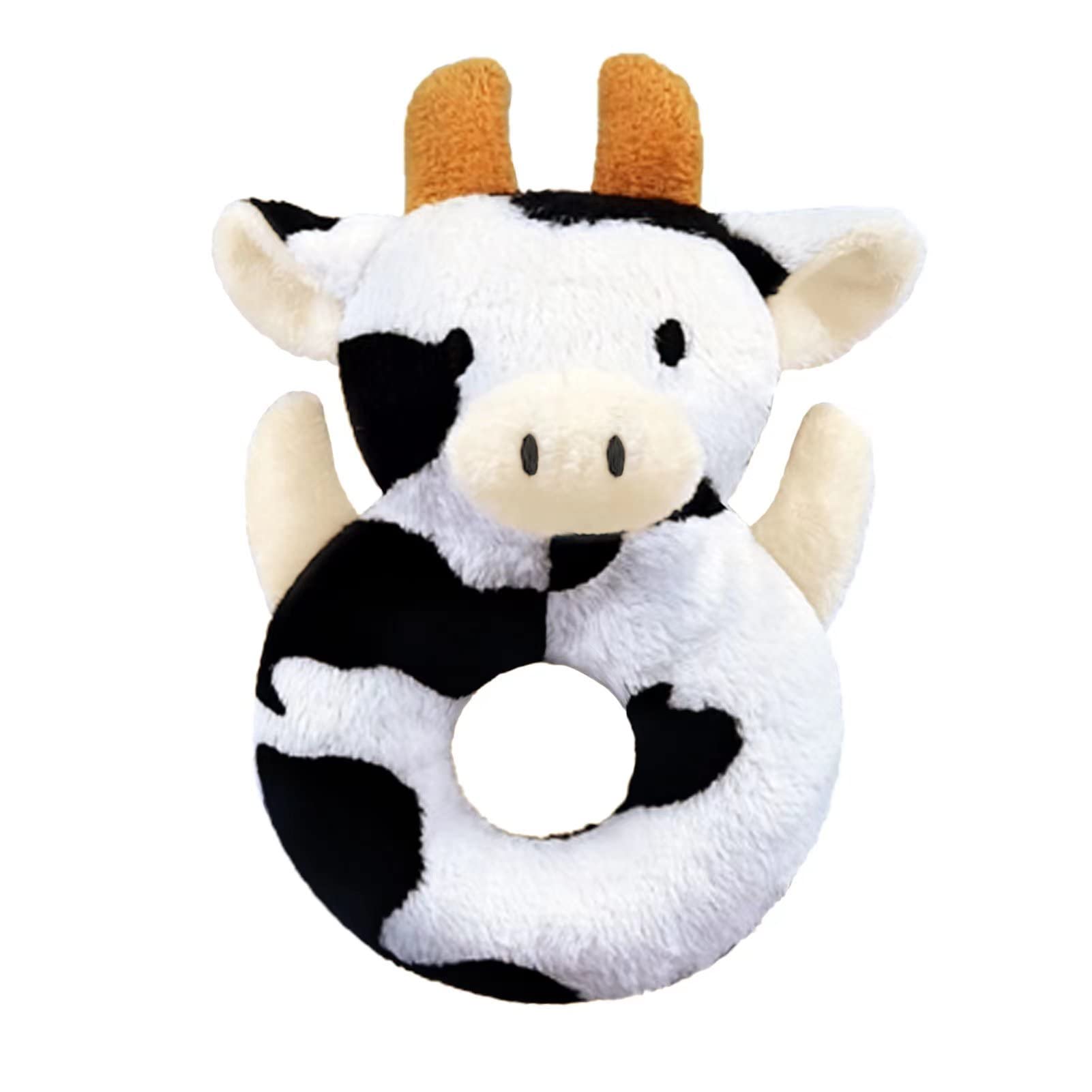 Doindute Baby Cow Soft Rattle Toy, Dairy Cattle Plush Infant Shaker Rattle Easy-Grasp Stuffed Animal Toy, Gifts for Newborns Babies Toddlers Boys Girls, Orange Horns, 6 Inches