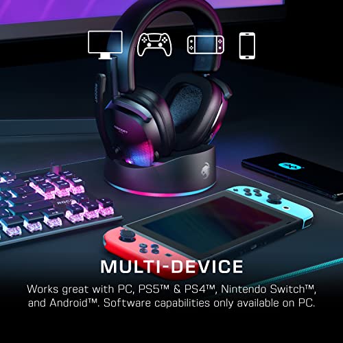 ROCCAT Syn Max Air PC Wireless 3D Audio RGB Gaming Headset, Simultaneous Wireless & Bluetooth Connections, 16-Hour Battery & Charging Dock, Immersive 3D Audio & AIMO RGB Lighting