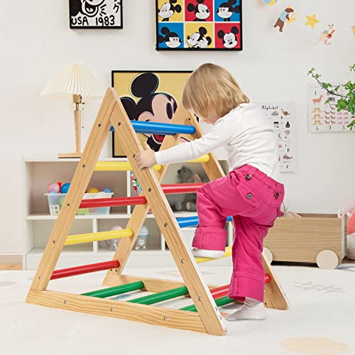 HONEY JOY Triangle Climber, Kids Wooden Climbing Triangle Ladder, 3 Different Climbing Ladders, Indoor Climbing Toys for Playground, Gym & Daycare, Gift for Boys Girls 3+ (Colorful)