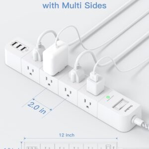 Power Strip Surge Protector with USB Ports and 8 Widely Outlets, 5Ft Extension Cord with Flat Plug, 3 Sided Wall Outlets Extender USB Desktop Charging Station for Home Office Travel, 900J, ETL