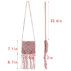 Meyaus Women Mini Fringed Cotton Crochet Cross-body Bag Bohemian Shoulder Bag Purse