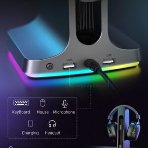 FIFINE Gaming Headset Stand-RGB Headphones Stand Holder PC Computer Desktop Accessories with 2 USB Ports for Gamer, with Solid Base, Sound Light Sync, Light Control Keys-AmpliGame S3