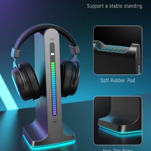 FIFINE Gaming Headset Stand-RGB Headphones Stand Holder PC Computer Desktop Accessories with 2 USB Ports for Gamer, with Solid Base, Sound Light Sync, Light Control Keys-AmpliGame S3