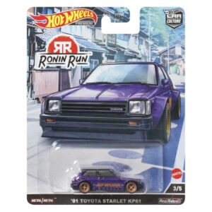 Hot Wheels Car Culture Circuit Legends Vehicles for 3 Kids Years Old & Up, 81 Toyota Starlet Kp61, Premium Collection of Car Culture 1:64 Scale Vehicles