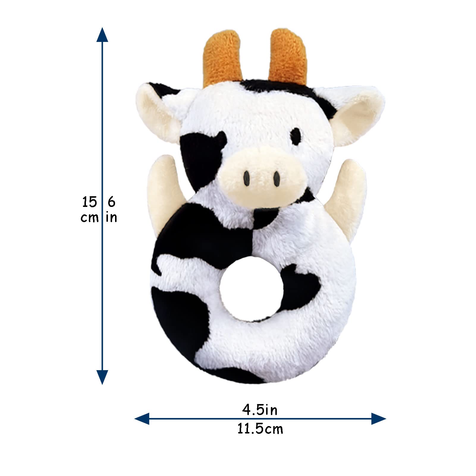 Doindute Baby Cow Soft Rattle Toy, Dairy Cattle Plush Infant Shaker Rattle Easy-Grasp Stuffed Animal Toy, Gifts for Newborns Babies Toddlers Boys Girls, Orange Horns, 6 Inches