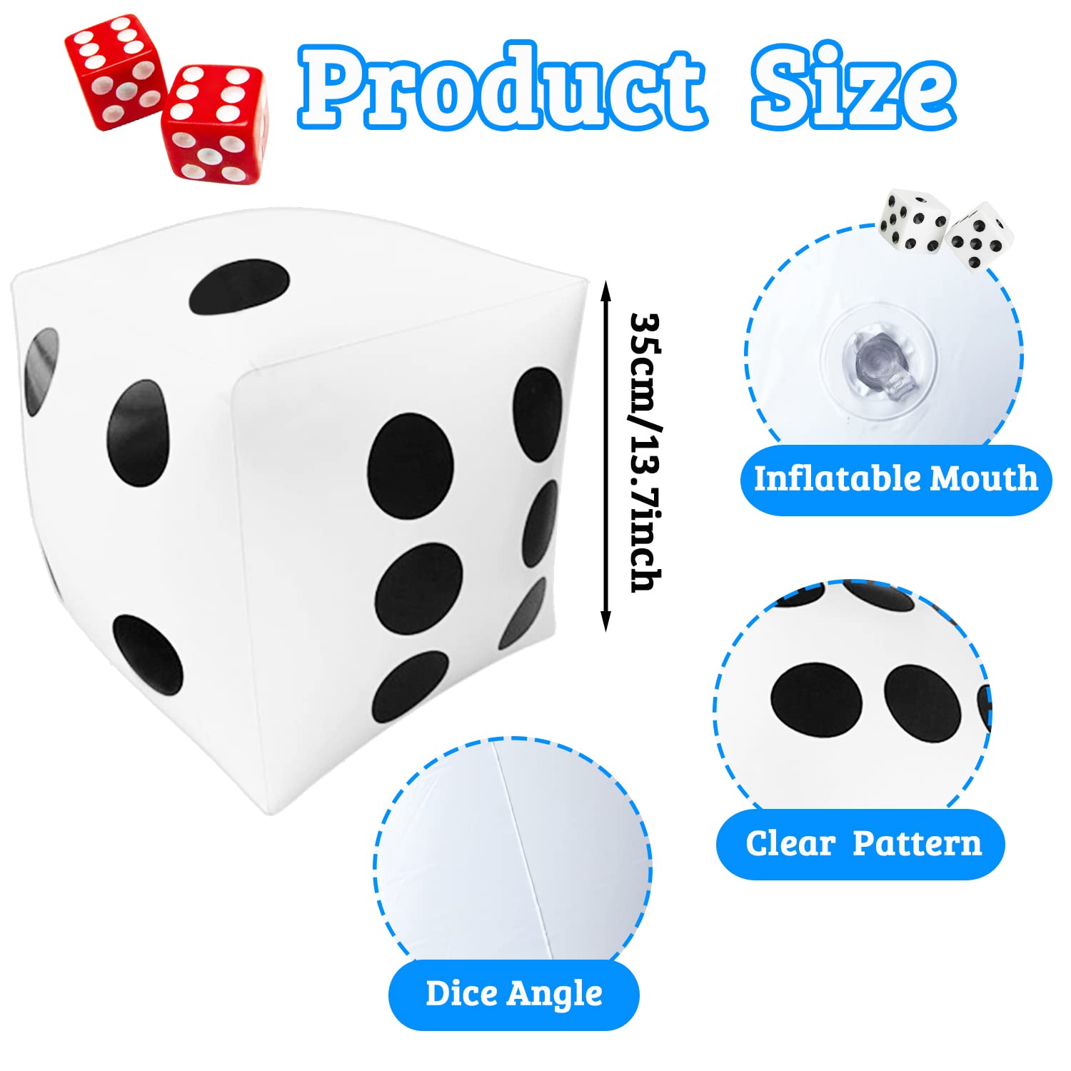 3 Pack 13 Inch Jumbo Inflatable Dice,Fun Giant Large Inflatable Dice for Indoor Outdoor Board Game,Pool Party,Lawn Floor Games