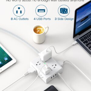 Power Strip Surge Protector with USB Ports and 8 Widely Outlets, 5Ft Extension Cord with Flat Plug, 3 Sided Wall Outlets Extender USB Desktop Charging Station for Home Office Travel, 900J, ETL