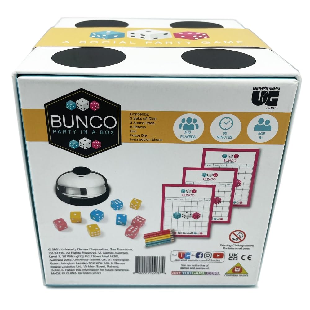 University Games | Bunco Party in a Box Game, for Ladies Night with The Girls, Complete with Fuzzy Die! for 2 to 12 Players Ages 8 and Up, White