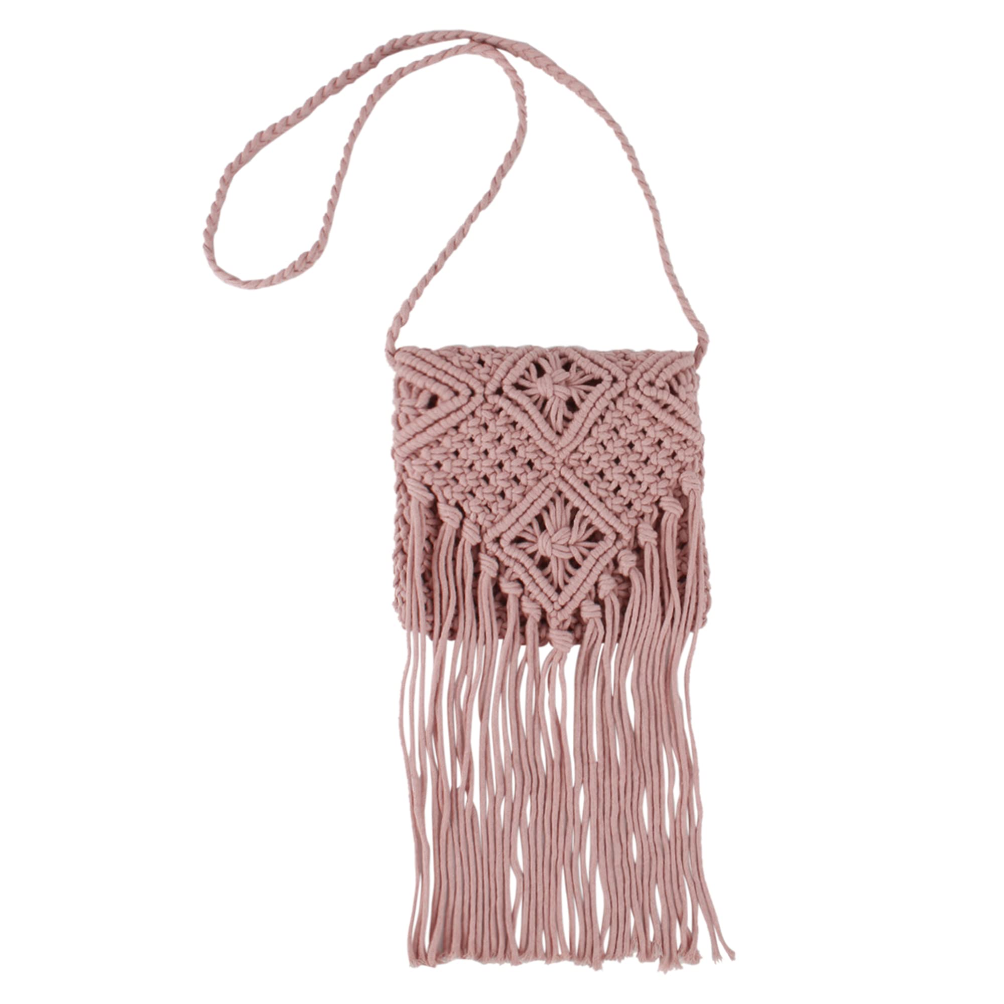 Meyaus Women Mini Fringed Cotton Crochet Cross-body Bag Bohemian Shoulder Bag Purse