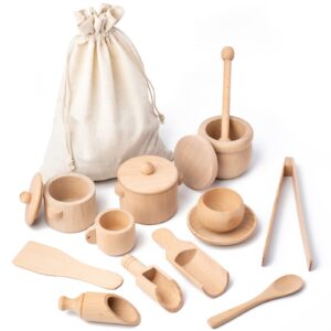 busy edition 13-piece wooden sensory bin tools for toddlers montessori toys, matching sensory bins for toddlers 1-3, sensory table tools for transfer work and fine motor learning