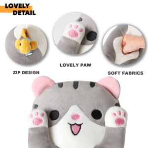 PEACHCAT Long Cat Plush Pillow Cute Kitty Body Pillow with Kawaii Fish Plushie Toy Stuffed Animal for Girls and Boys Gray 35.4"