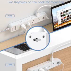 Power Strip Surge Protector with USB Ports and 8 Widely Outlets, 5Ft Extension Cord with Flat Plug, 3 Sided Wall Outlets Extender USB Desktop Charging Station for Home Office Travel, 900J, ETL