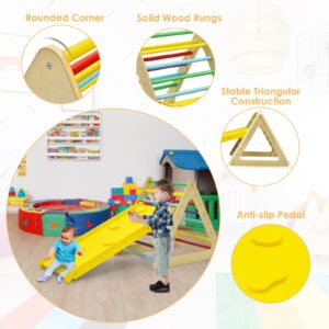 HONEY JOY 4 in 1 Triangle Climber with Ramp, Indoor Toddler Climbing Triangle Set with Ladder & Slide, 3-Piece Wooden Kids Climbing Toys for Playground, Gym & Daycare, Gift for Boys Girls