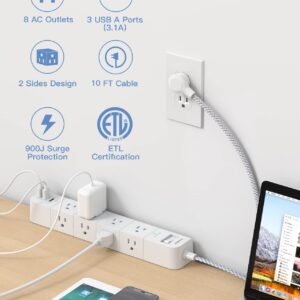 Power Strip Surge Protector with USB Ports and 8 Widely Outlets, 5Ft Extension Cord with Flat Plug, 3 Sided Wall Outlets Extender USB Desktop Charging Station for Home Office Travel, 900J, ETL