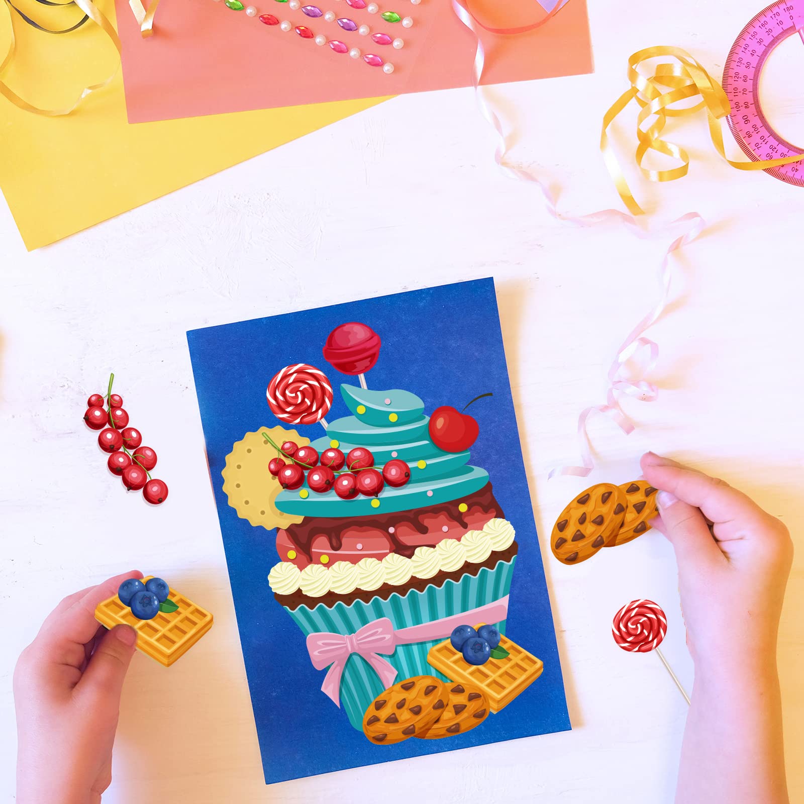 36 PCS Make-a-Cake Sticker Sheets Make Your Own Cake Sticker for Kids Cake Cupcake Craft Sticker Fruit Sweets and Treats Sticker Pad for Kids Classroom Birthday Party Favor Supplies