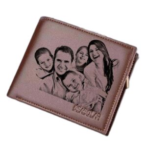 drawelry custom photo wallet for men, gift for father's day personalized engraved name mens leather wallets for dad husband boyfriend son