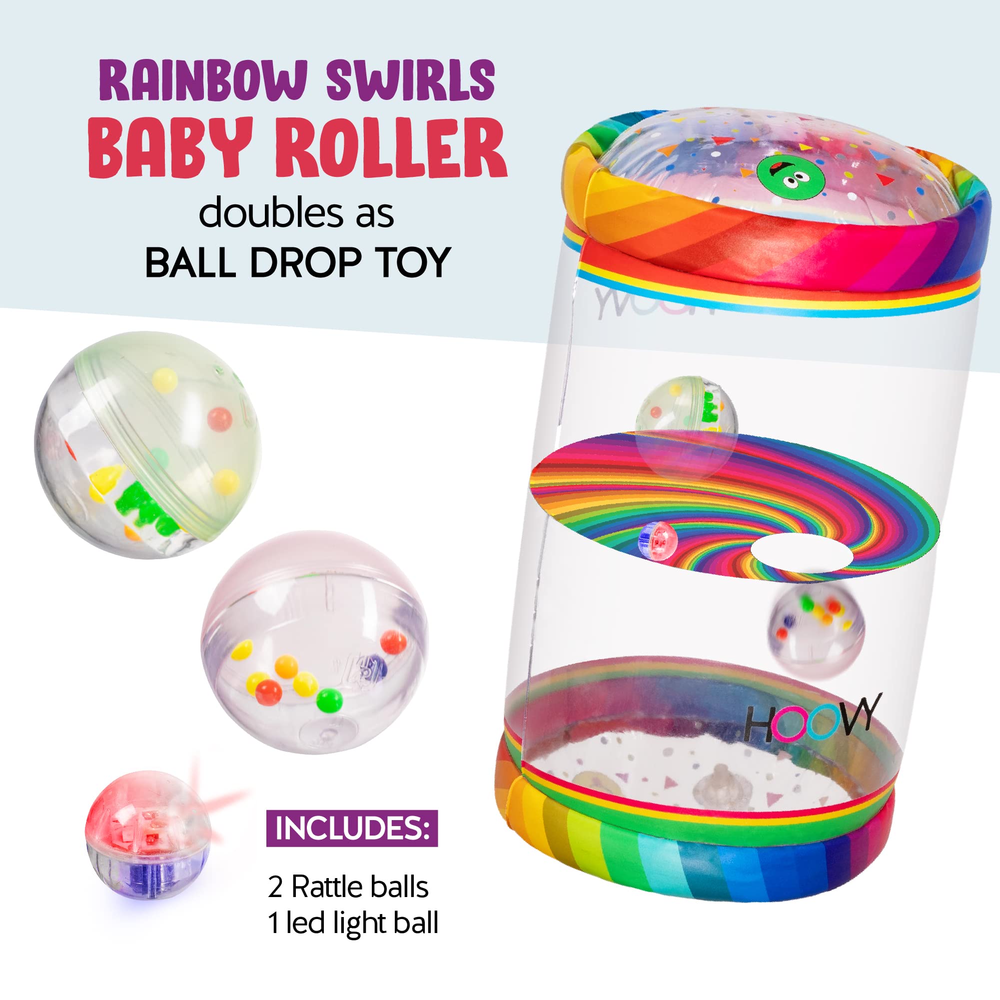 Hoovy Infant Crawling Toys | Toys for Crawling Babies | Crawling Toys for Babies 6-12 Months | Beginner Crawl Along Baby Roller | Drop Maze Tummy Time Activity Center (Rainbow Swirls)