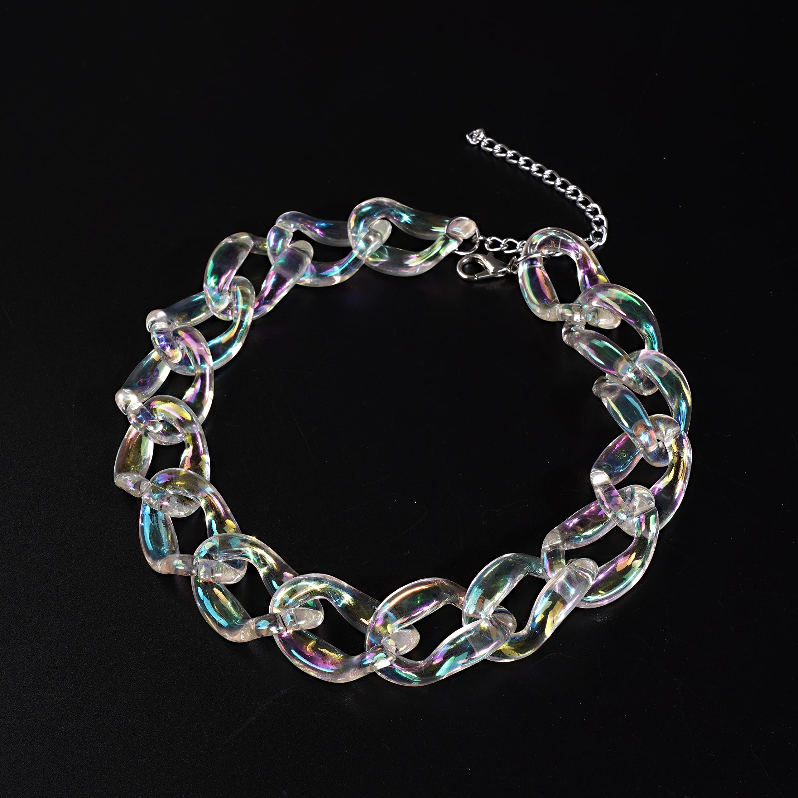 YERTTER Transparent Bling Big Acrylic Link Chain Choker Women Men Chunky Chain Link Neckalce Resin Choker Statement Plastic Choker Collar Necklace