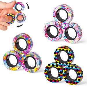 9Pcs Magnetic Rings Fidget Toys Adult Set, Idea ADHD Fidget Stress Toy Pack,Fidget Spinner Rings for Anxiety Relief Therapy Toys for Boy and Girl Ages 8-13,Teens Gift Easter Basket Stuffers