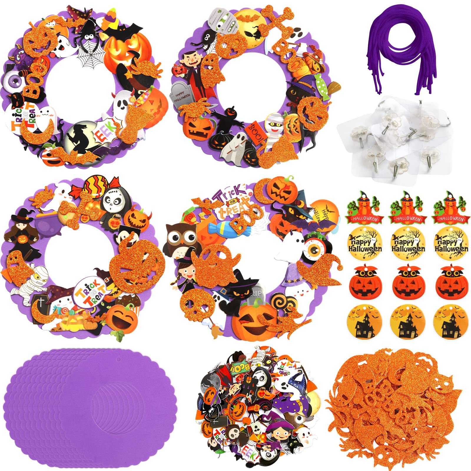 Fancy Land Halloween Wreath Craft Kit Foam Crafts for Kids Trick or Treat Decorations 12 Sets