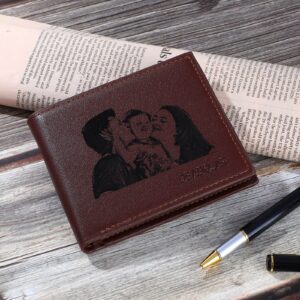 Drawelry Custom Photo Wallet for Men, Gift for Father's Day Personalized Engraved Name Mens Leather Wallets for Dad Husband Boyfriend Son