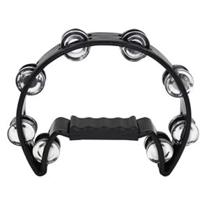 soulmate tambourine metal jingles hand held percussion half-moon tambourine for adult musical instrument gift single row tambourines for ktv, party (black tamboruine)