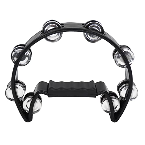 Soulmate Tambourine Metal Jingles Hand Held Percussion Half-Moon Tambourine for Adult Musical Instrument Gift Single Row Tambourines for KTV, Party (Black Tamboruine)