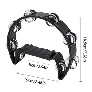 Soulmate Tambourine Metal Jingles Hand Held Percussion Half-Moon Tambourine for Adult Musical Instrument Gift Single Row Tambourines for KTV, Party (Black Tamboruine)