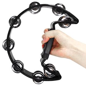 Soulmate Tambourine Metal Jingles Hand Held Percussion Half-Moon Tambourine for Adult Musical Instrument Gift Single Row Tambourines for KTV, Party (Black Tamboruine)