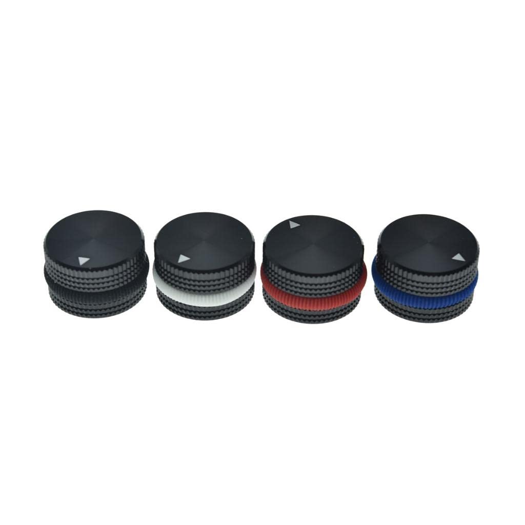 Dopro 4-Pack 25 * 15.5mm Set Screw Style Aluminium Potentiometer Knobs 1/4" Universal Pot Control Knobs with Rubber Ring and Indicator for Guitar/Bass Equipments Black with Red Ring