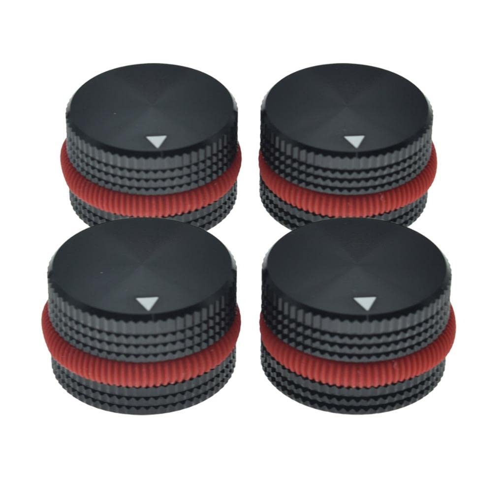 Dopro 4-Pack 25 * 15.5mm Set Screw Style Aluminium Potentiometer Knobs 1/4" Universal Pot Control Knobs with Rubber Ring and Indicator for Guitar/Bass Equipments Black with Red Ring