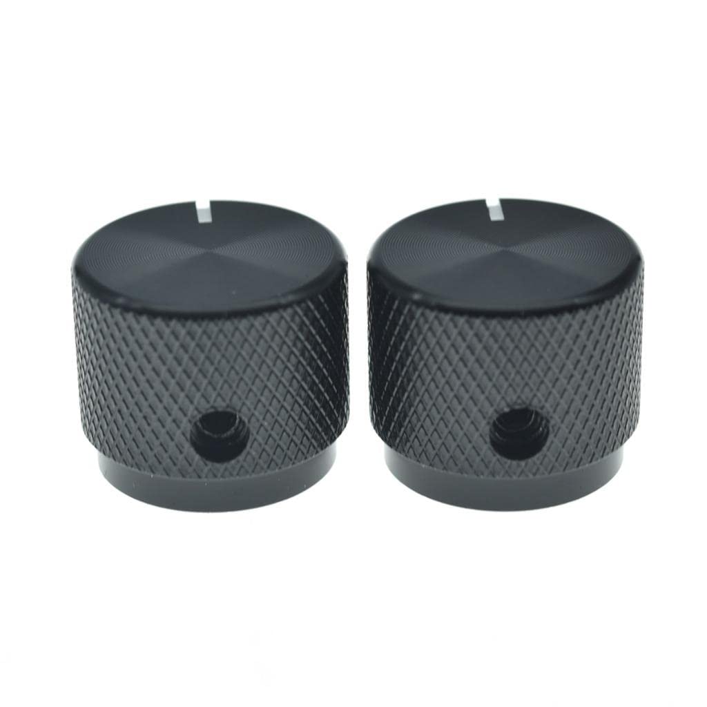 KAISH 2pcs 51/64"(20mm) Diam. Aluminium Potentiometer Knobs 1/4" Universal Metal Pot Control Knobs for Guitar/Bass/AMPS Amplifier/Preamps/Efffect Pedal/Audio Equipments Black with Indicator Line