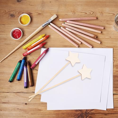 STOBOK Princess Fairy Wand Stick: 8PCS Unfinished Wooden DIY Crafts Star Magical Wand for Girls Art Show Cosplay Costume Party