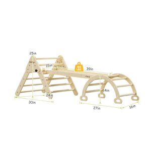 BanaSuper 3 in 1 Climbing Triangle Ladder with Ramp & Arch Foldable Wooden Climbing Triangle Set Montessori Climbing Toys for Baby Ourdoor Indoor Playground Play Gym Gift for Boys Girls