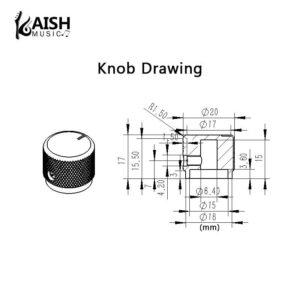 KAISH 2pcs 51/64"(20mm) Diam. Aluminium Potentiometer Knobs 1/4" Universal Metal Pot Control Knobs for Guitar/Bass/AMPS Amplifier/Preamps/Efffect Pedal/Audio Equipments Black with Indicator Line