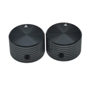 KAISH 2pcs 63/64"(25mm) Diam. Aluminium Potentiometer Knobs 1/4" Universal Metal Pot Knobs with Indicator and Set Screw for Guitar/Bass/AMP Amplifier/Power Amplifier/Preamps/Audio Equipments Black