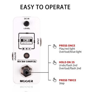 MOOER Micro Looper Guitar Loop Pedal Effect Pedal with 30 Minutes Recording Time, Unlimited Overdubs, Pure Sound for Electric Guitar